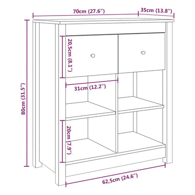 Sideboard White 70x35x80 cm Solid Wood Pine