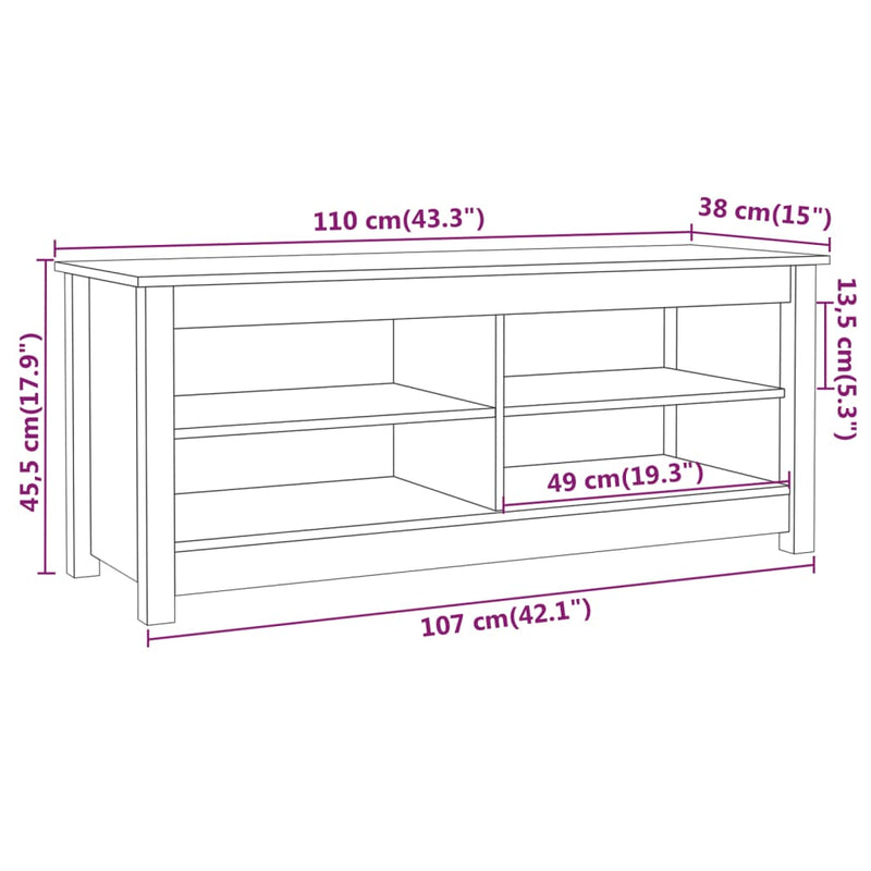 Shoe Bench 110x38x45.5 cm Solid Wood Pine