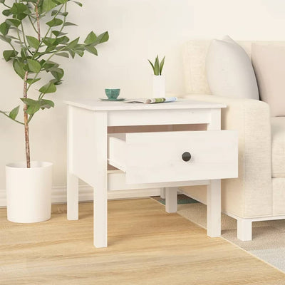 Side Table White 50x50x49 cm Solid Wood Pine