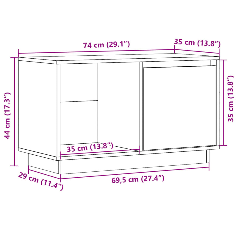 TV Cabinet White 74x35x44 cm Solid Wood Pine