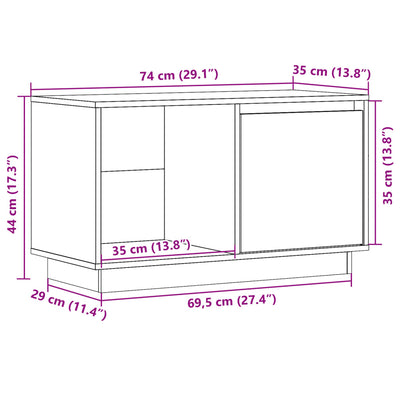 TV Cabinet Black 74x35x44 cm Solid Wood Pine