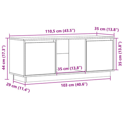 TV Cabinet 110.5x35x44 cm Solid Wood Pine