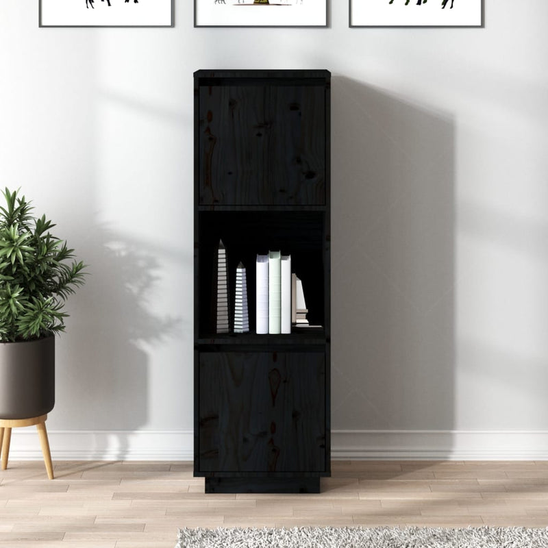 Highboard Black 38x35x117 cm Solid Wood Pine