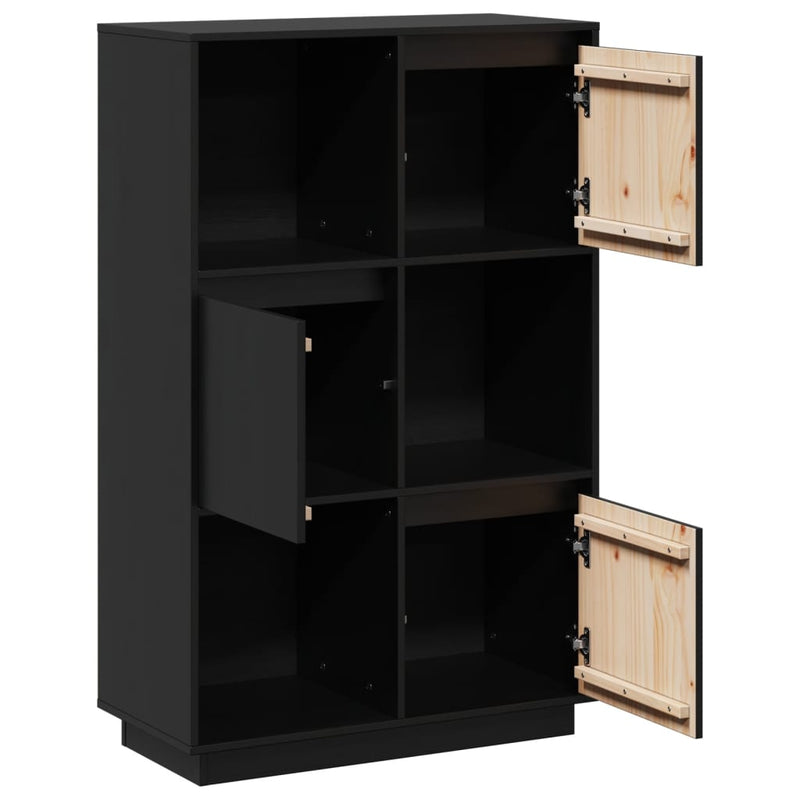 Highboard Black 74x35x117 cm Solid Wood Pine