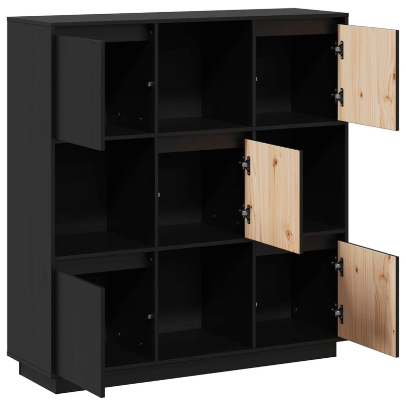 Highboard Black 110.5x35x117 cm Solid Wood Pine