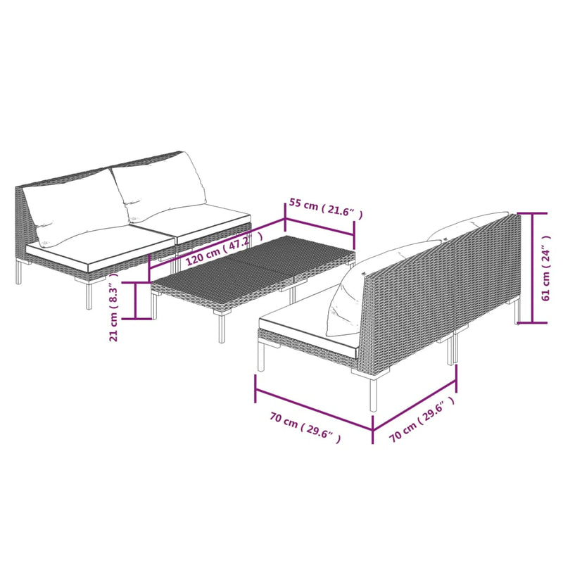 5 Piece Garden Lounge Set with Cushions Poly Rattan Dark Grey