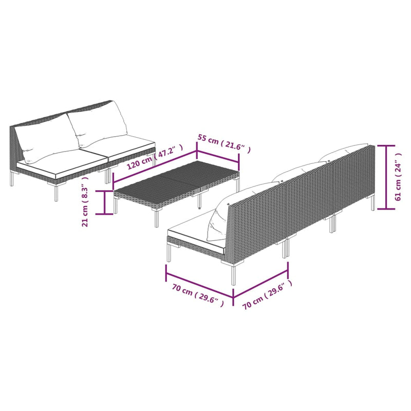 6 Piece Garden Lounge Set with Cushions Poly Rattan Dark Grey