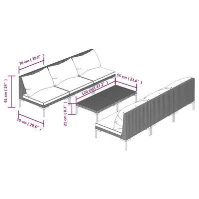 7 Piece Garden Lounge Set with Cushions Poly Rattan Dark Grey