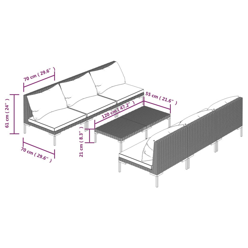 7 Piece Garden Lounge Set with Cushions Poly Rattan Dark Grey