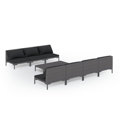 8 Piece Garden Lounge Set with Cushions Poly Rattan Dark Grey