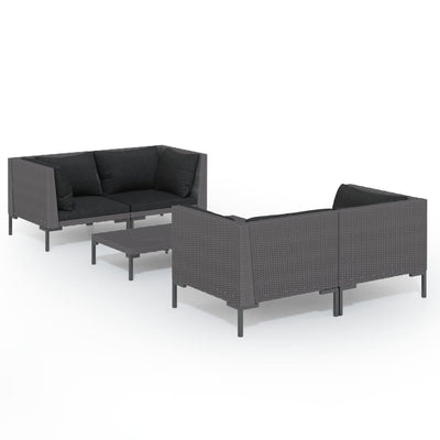 5 Piece Garden Lounge Set with Cushions Poly Rattan Dark Grey