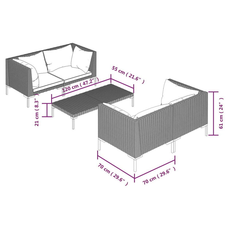 5 Piece Garden Lounge Set with Cushions Poly Rattan Dark Grey