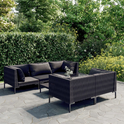 6 Piece Garden Lounge Set with Cushions Poly Rattan Dark Grey