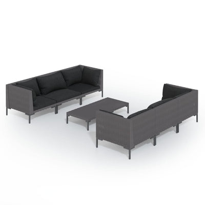 7 Piece Garden Lounge Set with Cushions Poly Rattan Dark Grey