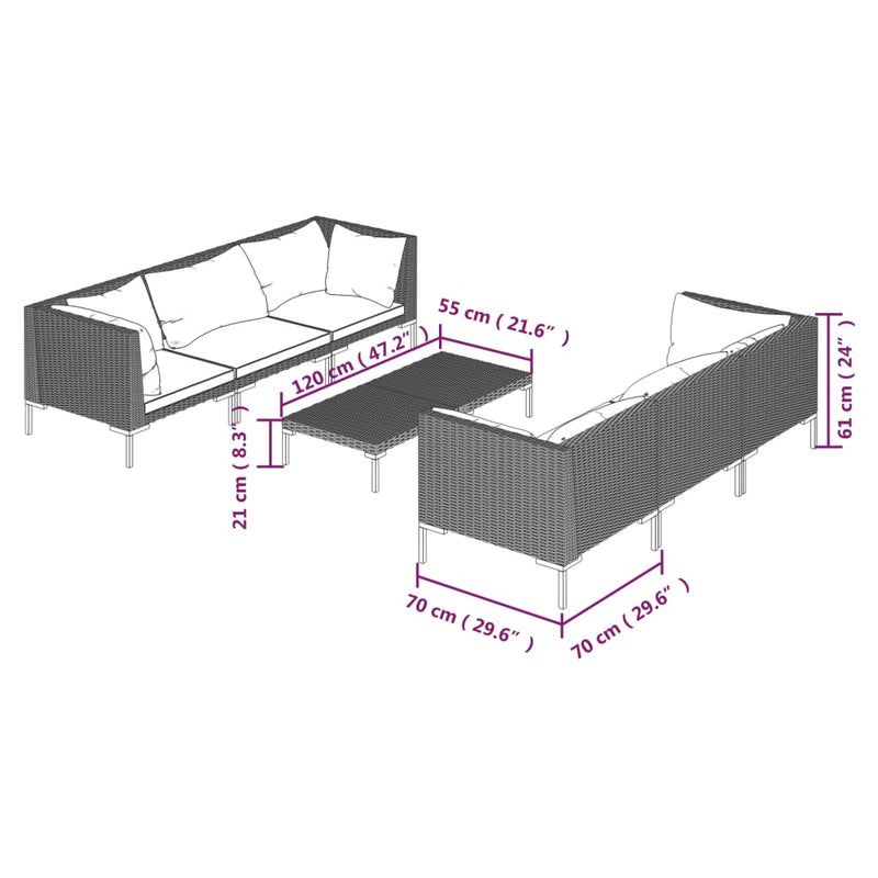 7 Piece Garden Lounge Set with Cushions Poly Rattan Dark Grey