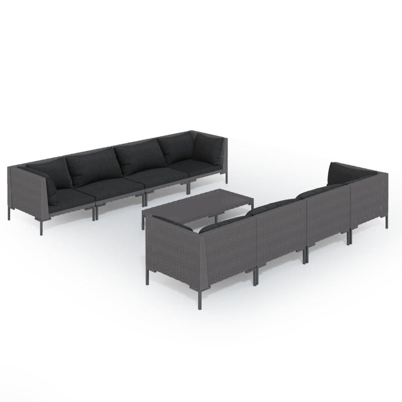 9 Piece Garden Lounge Set with Cushions Poly Rattan Dark Grey