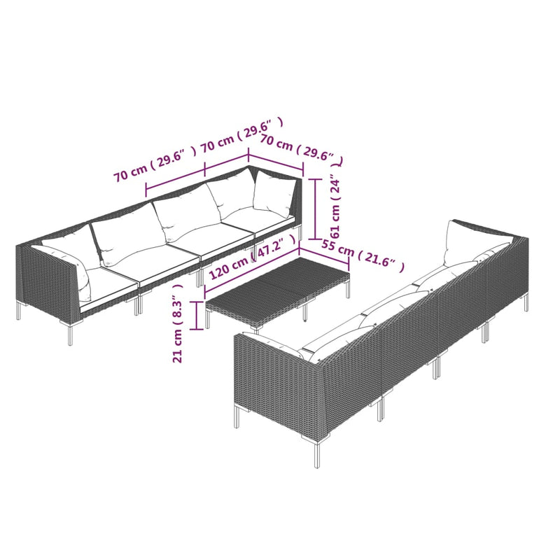 9 Piece Garden Lounge Set with Cushions Poly Rattan Dark Grey