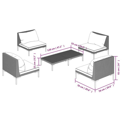 5 Piece Garden Lounge Set with Cushions Poly Rattan Dark Grey