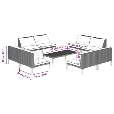 9 Piece Garden Lounge Set with Cushions Poly Rattan Dark Grey