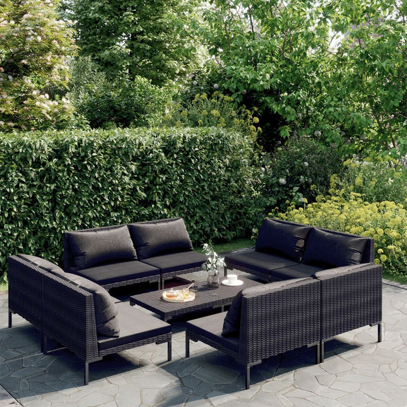 9 Piece Garden Lounge Set with Cushions Poly Rattan Dark Grey