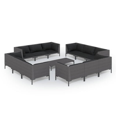 13 Piece Garden Lounge Set with Cushions Poly Rattan Dark Grey