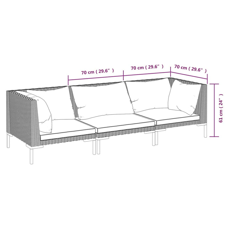 3 Piece Garden Lounge Set with Cushions Poly Rattan Dark Grey