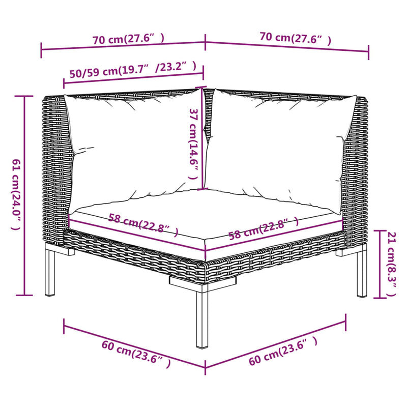 3 Piece Garden Lounge Set with Cushions Poly Rattan Dark Grey