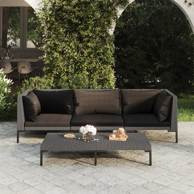 4 Piece Garden Lounge Set with Cushions Poly Rattan Dark Grey