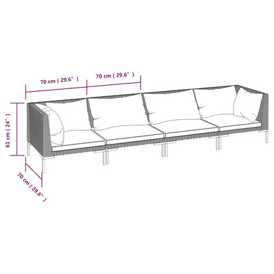 4 Piece Garden Lounge Set with Cushions Poly Rattan Dark Grey