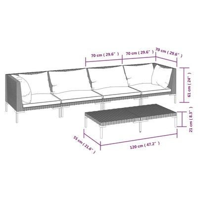 5 Piece Garden Lounge Set with Cushions Poly Rattan Dark Grey