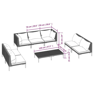 8 Piece Garden Lounge Set with Cushions Poly Rattan Dark Grey