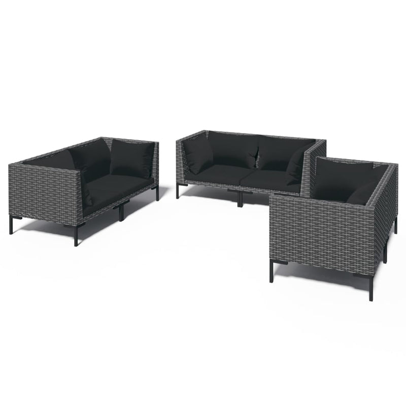 6 Piece Garden Lounge Set with Cushions Poly Rattan Dark Grey