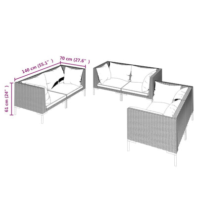 6 Piece Garden Lounge Set with Cushions Poly Rattan Dark Grey