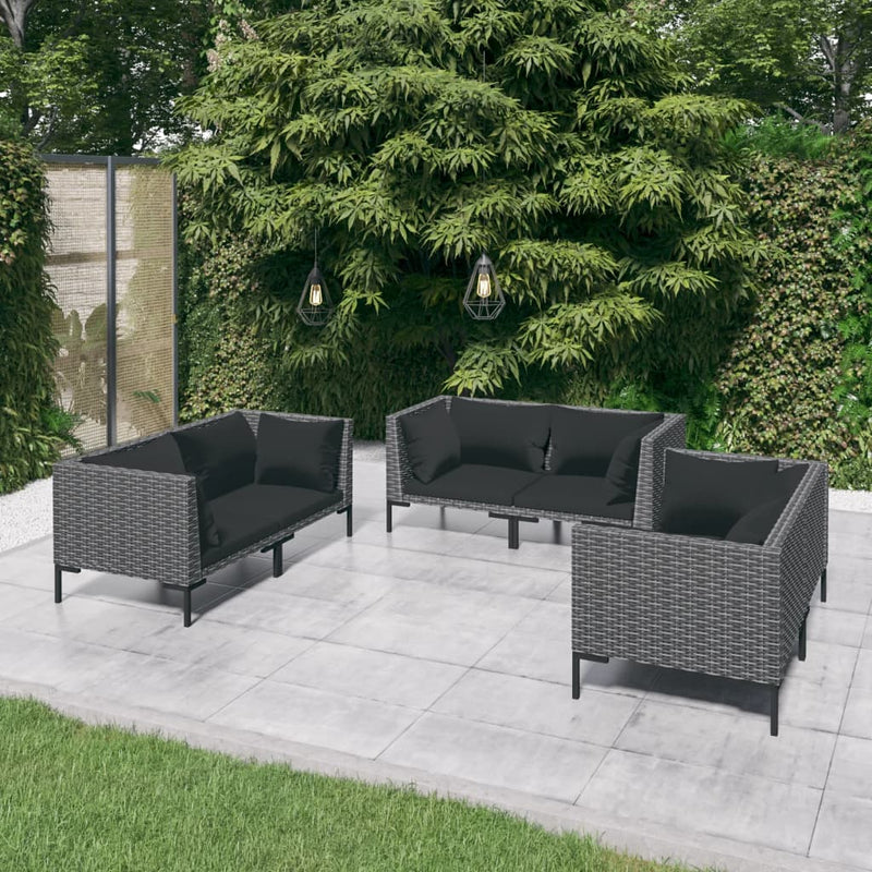 6 Piece Garden Lounge Set with Cushions Poly Rattan Dark Grey