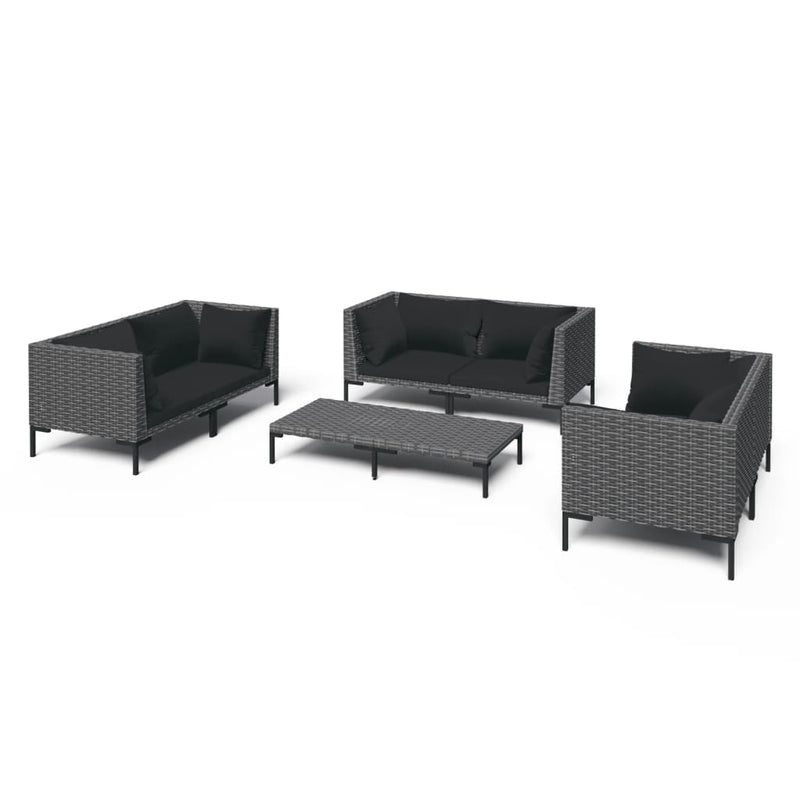 7 Piece Garden Lounge Set with Cushions Poly Rattan Dark Grey