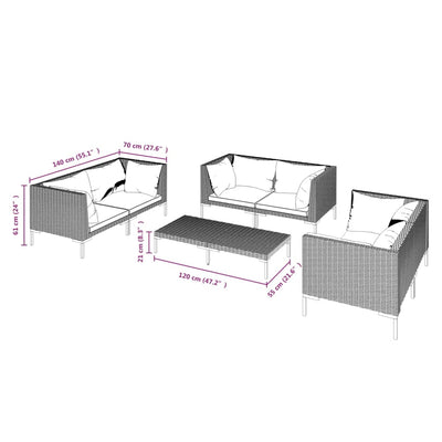 7 Piece Garden Lounge Set with Cushions Poly Rattan Dark Grey