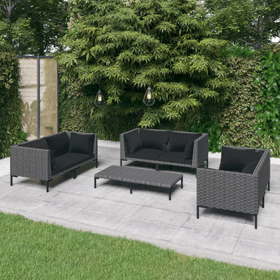 7 Piece Garden Lounge Set with Cushions Poly Rattan Dark Grey