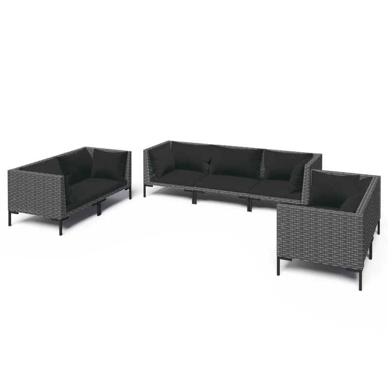 7 Piece Garden Lounge Set with Cushions Poly Rattan Dark Grey