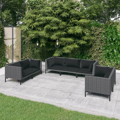 7 Piece Garden Lounge Set with Cushions Poly Rattan Dark Grey