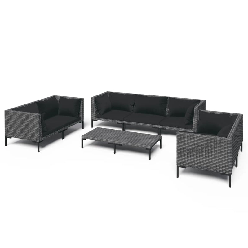 8 Piece Garden Lounge Set with Cushions Poly Rattan Dark Grey