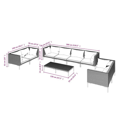 9 Piece Garden Lounge Set with Cushions Poly Rattan Dark Grey