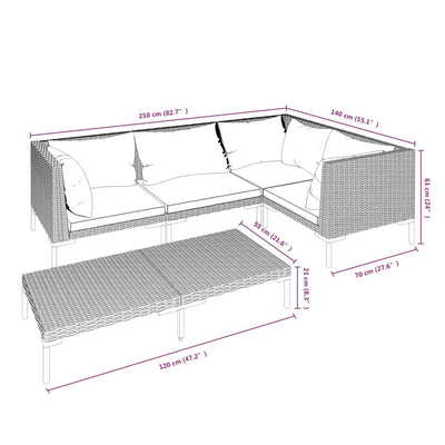 5 Piece Garden Lounge Set with Cushions Poly Rattan Dark Grey