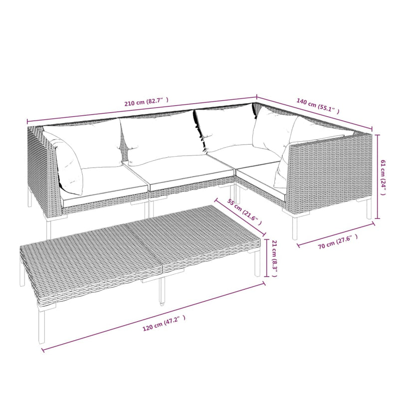 5 Piece Garden Lounge Set with Cushions Poly Rattan Dark Grey