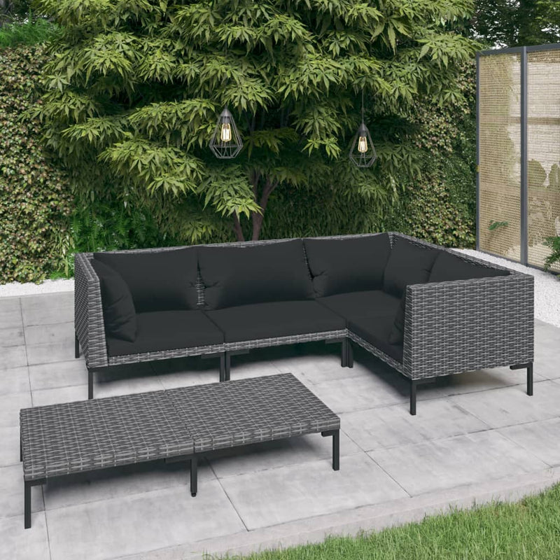 5 Piece Garden Lounge Set with Cushions Poly Rattan Dark Grey