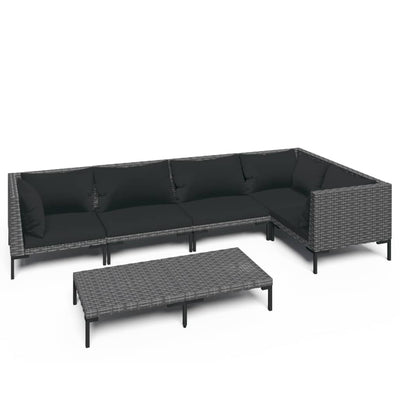 6 Piece Garden Lounge Set with Cushions Poly Rattan Dark Grey