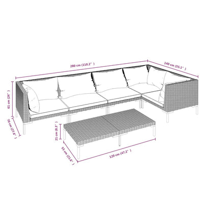 6 Piece Garden Lounge Set with Cushions Poly Rattan Dark Grey