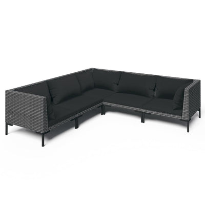 5 Piece Garden Lounge Set with Cushions Poly Rattan Dark Grey