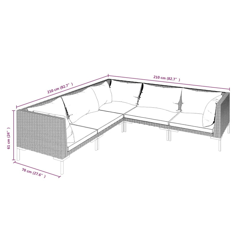 5 Piece Garden Lounge Set with Cushions Poly Rattan Dark Grey