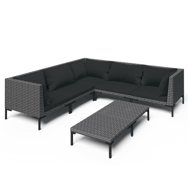 6 Piece Garden Lounge Set with Cushions Poly Rattan Dark Grey