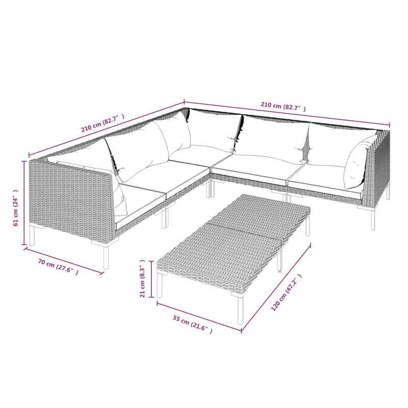 6 Piece Garden Lounge Set with Cushions Poly Rattan Dark Grey